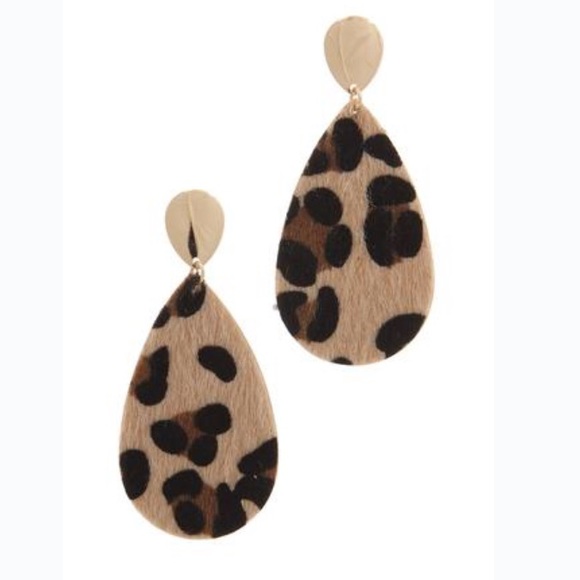 Gold & Leopard Pattern Teardrop Earrings - Picture 2 of 3